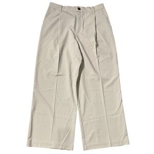 Zara Mens XL Beige Khaki Pleated Wide Leg High Waisted Dress Pant Trousers 32x28
